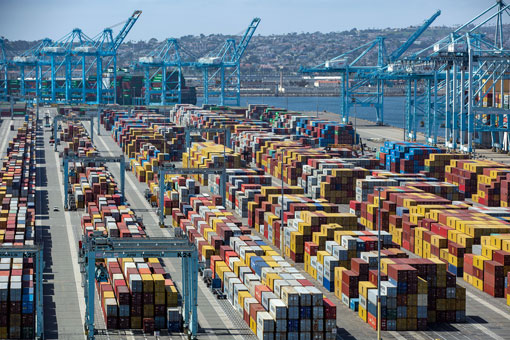 A sea of containers on a terminal at the Port of Los Angeles.