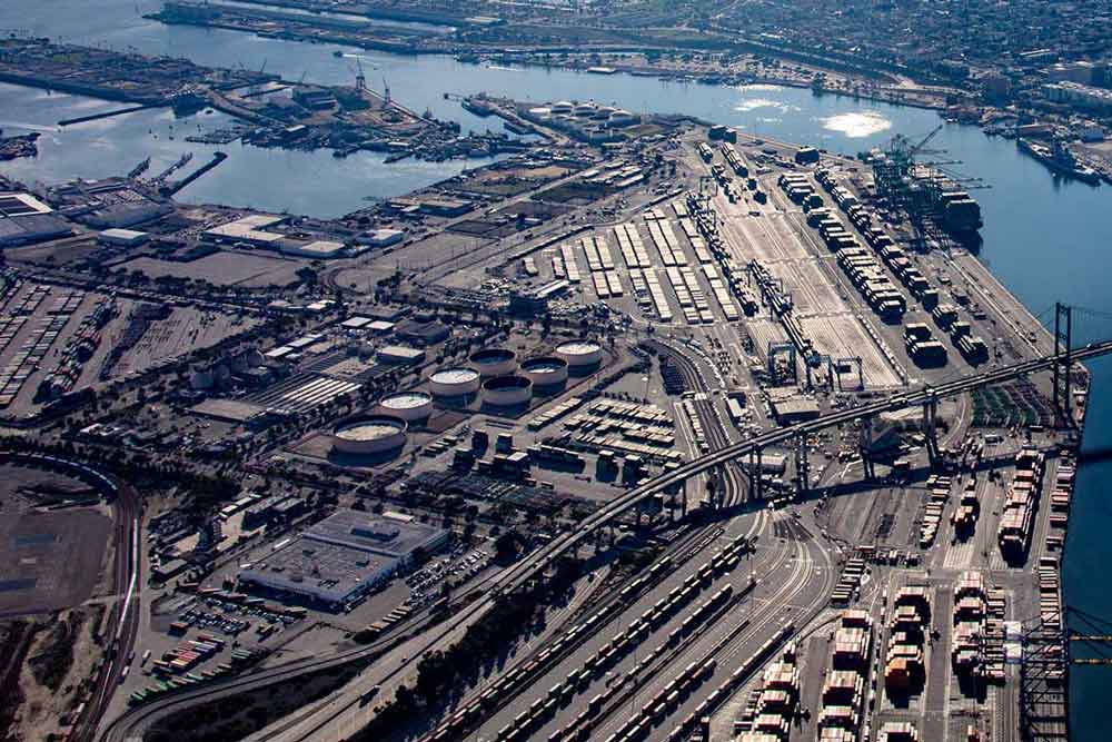 Aerial view of Terminal Island at the Port of Los Angeles