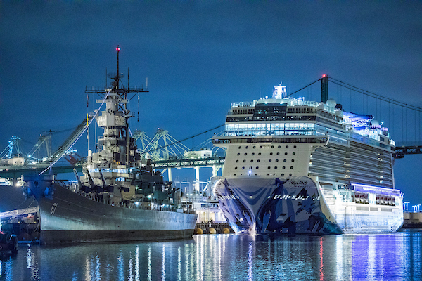 Norwegian Bliss in the Port of Los Angeles Main Channel.