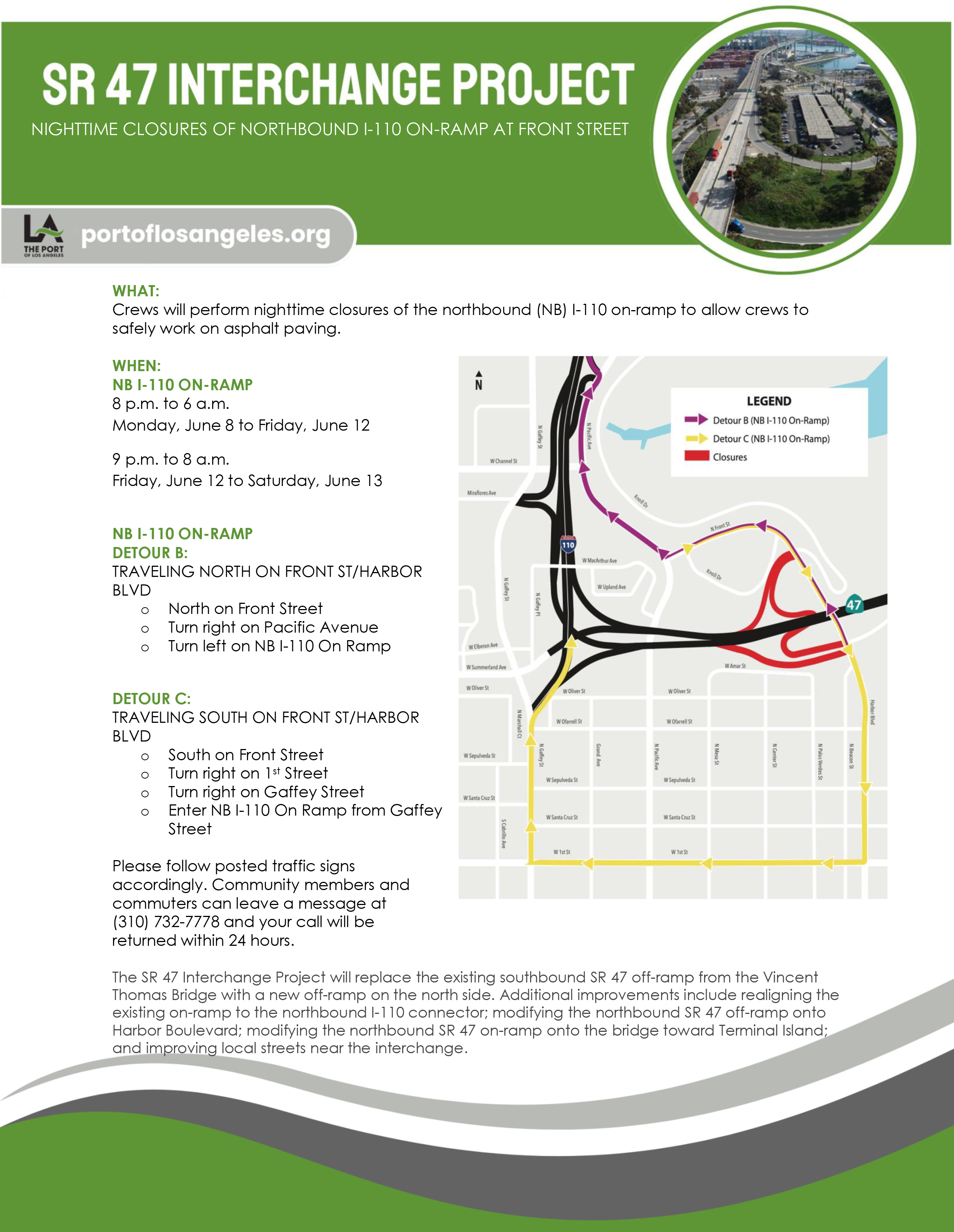 SR 47 Interchange Project | Overnight Closures of NB I-110 on-ramp