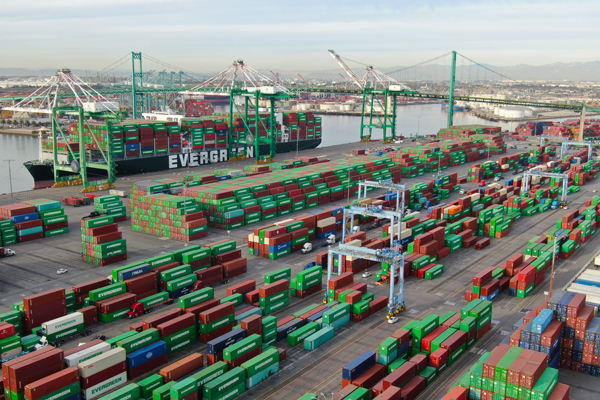 Aerial view of the Everport Container Terminal at the Port of Los Angeles.