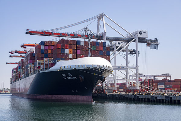 A containership docked at the Port of Los Angeles