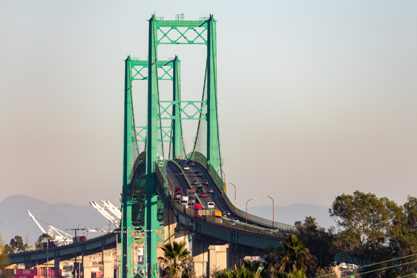 View of traffic on Vincent Thomas Bridge