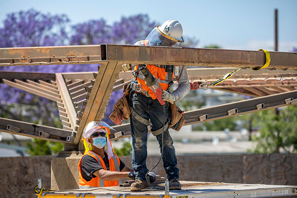 A construction worker at the Port of Los Angeles.