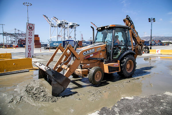 A construction worker at the Port of Los Angeles.