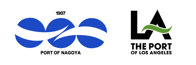 Logos for the ports of Nagoya and Los Angeles