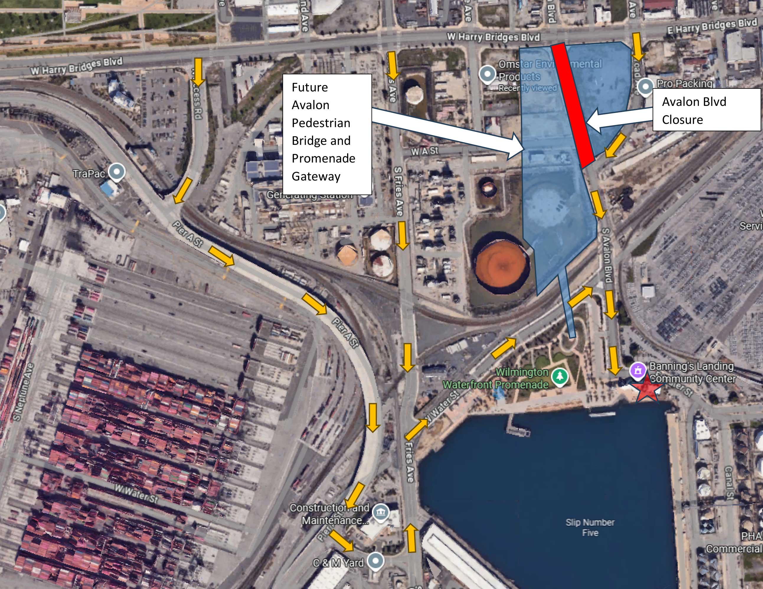 Map of South Wilmington with Avalon Blvd closure